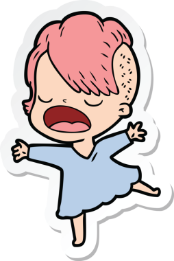 Bir insan tarafından çizilmiş havalı bir hippi kızın karikatür çıkartması.