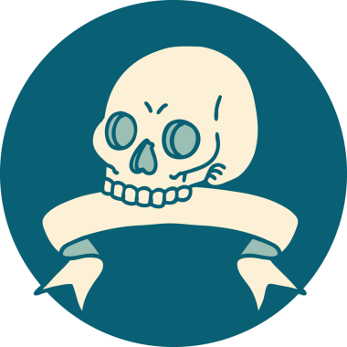 bir insan tarafından çizilmiş bir kafatası pankartıyla dövme biçimi simgesi