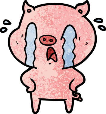 Bir insan tarafından çizilmiş ağlayan domuz çizgi filmi.