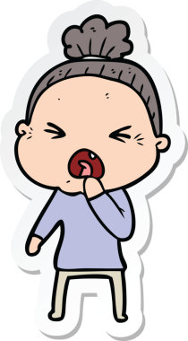 Bir insan tarafından çizilmiş kızgın yaşlı bir kadının çıkartması.