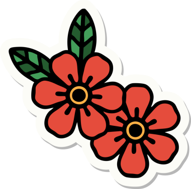 Bir insan tarafından çizilmiş geleneksel çiçek stiliyle dövme çıkartması.