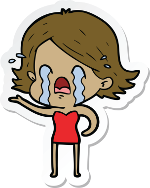 Bir insan tarafından çizilmiş, ağlayan bir karikatür kadının çıkartması.