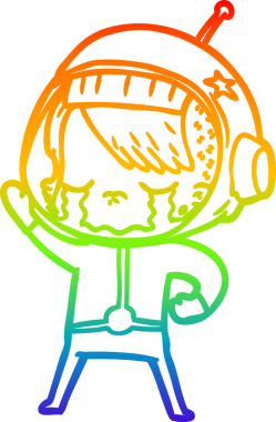 Gökkuşağı gradyan çizgi çizimi bir insan tarafından çizilmiş ağlayan astronot kız