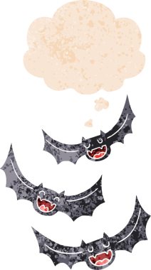 Düşünce baloncuklu çizgi vampir yarasalar grunge sıkıntılı retro dokuma tarzı bir insan tarafından çizilmiş