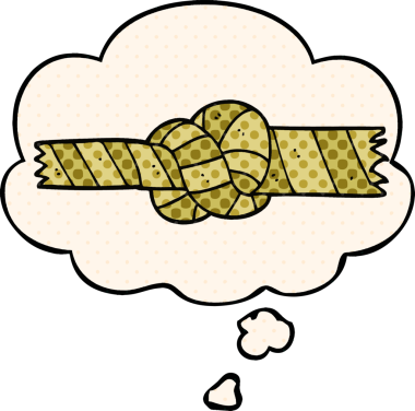 Bir insan tarafından çizilmiş çizgi roman tarzında, düşünce baloncuğu olan düğümlü ip.