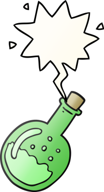 konuşma baloncuğu olan karikatür iksiri bir insan tarafından çizilmiş düzgün gradyan tarzda