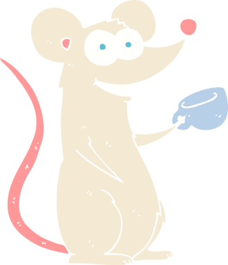 Bir insan tarafından çizilmiş bir fincan çayla farenin düz renk çizimi