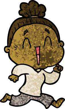 Bir insan tarafından çizilmiş mutlu yaşlı kadın çizgi filmi.