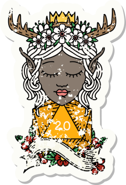 Retro Dövme Tarzı Elf Karakteri Bir insan tarafından çizilmiş doğal yirmi zar ile