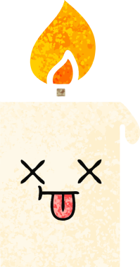 Bir insan tarafından çizilmiş yanan bir mumun retro çizim tarzı karikatürü