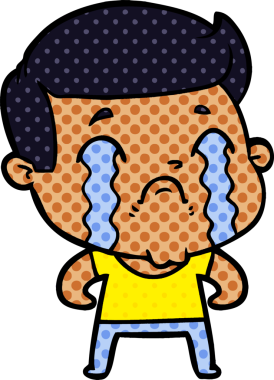 Bir insan tarafından çizilmiş ağlayan çizgi film adamı.