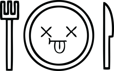 Bir insan tarafından çizilmiş bir yemek tabağının karikatürü.