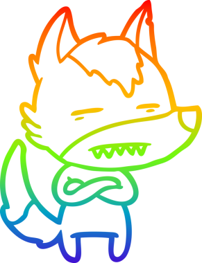 Gökkuşağı gradyan çizgi çizimi bir insan tarafından çizilmiş dişleri gösteren bir kurt çizgi