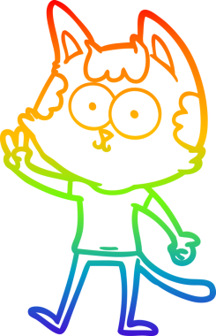 Gökkuşağı gradyan çizimi mutlu çizgi film kedisi bir insan tarafından çizilmiş barış işareti