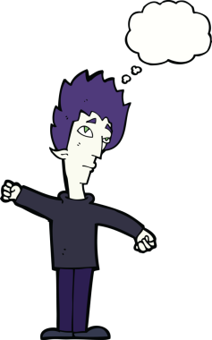 Bir insan tarafından çizilmiş düşünce balonlu vampir adam.