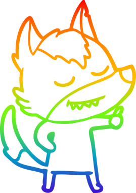 Gökkuşağı gradyan çizgisi. Bir insan tarafından çizilmiş dost bir kurt çizgi filmi.