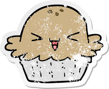 Bir insan tarafından çizilmiş şirin bir karikatür pastasının sıkıntılı çıkartması.