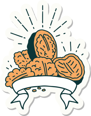 Bir insan tarafından çizilmiş dövmeli ceviz etiketi.