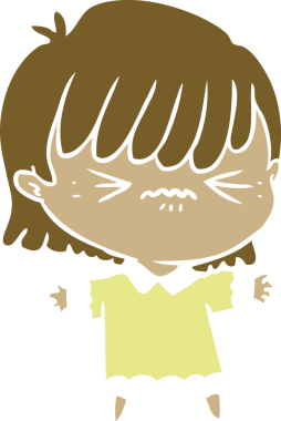 Bir insan tarafından çizilmiş düz renkli çizgi film kızı.