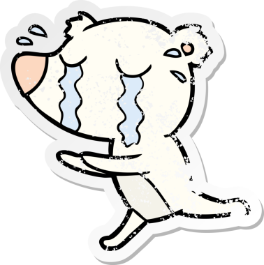 Bir insan tarafından çizilmiş ağlayan kutup ayısı karikatürünün sıkıntılı çıkartması