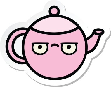 Bir insan tarafından çizilmiş şirin bir çaydanlığın çıkartması.