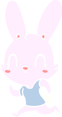 Bir insan tarafından çizilmiş düz renkli çizgi film tavşanı.