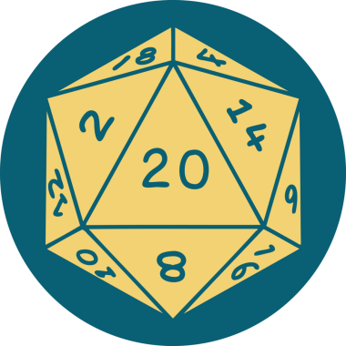 Retro Dövme Biçimi Doğal 20 D20 zar bir insan tarafından çizildi