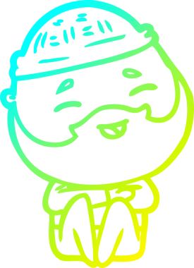 Bir insan tarafından çizilmiş, mutlu, sakallı, çizgi film karakteri.