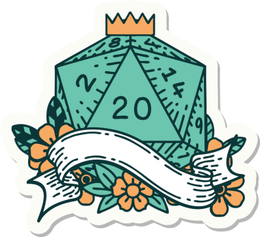 Bir insan tarafından çizilmiş 20 D20 zarının çıkartması.