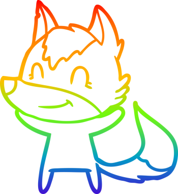 Gökkuşağı gradyan çizgisi. Bir insan tarafından çizilmiş dost bir kurt çizgi filmi.