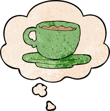 Bir insan tarafından çizilmiş grunge desenli düşünce baloncuklu çay fincanı.