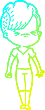 Bir çizgi film karakteri çizen soğuk gradyan, bir insan tarafından çizilmiş hippi bir kız.