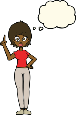 Çizgi filmdeki kadın bir insan tarafından çizilmiş düşünce balonuyla anlatmak istediği şeyi anlatıyor.