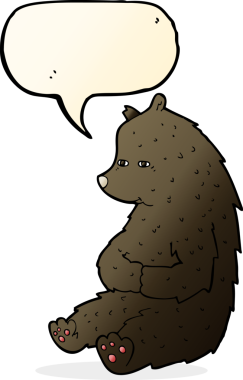 Bir insan tarafından çizilmiş konuşma balonu olan sevimli çizgi film kara ayısı.