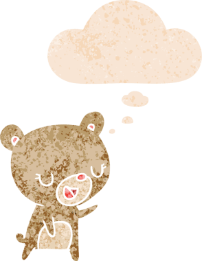 Düşünce baloncuğu ve grunge ile çizgi film ayısı bir insan tarafından çizilmiş tedirgin geçmiş doku