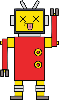 Bir insan tarafından çizilmiş sevimli bir robot karikatürü.