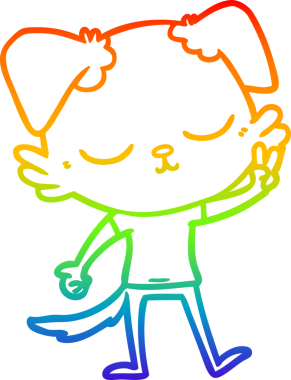 Gökkuşağı gradyan çizimi. Bir insan tarafından çizilmiş şirin bir köpek çizimi.