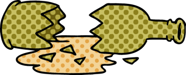 Kırık bir şişenin insan eliyle çizilmiş karikatürü.