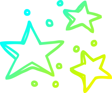 Bir insan tarafından çizilmiş çizgi film yıldızlarının soğuk gradyan çizgileri.