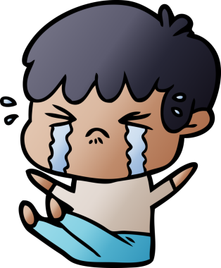 Bir insan tarafından çizilmiş ağlayan çizgi film çocuğu.