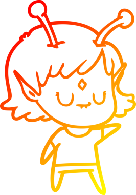 Bir insan tarafından çizilmiş bir uzaylı kız çizgi çizimi.