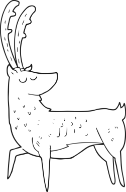 Bir insan tarafından çizilmiş siyah beyaz karikatür erkek geyiği.