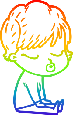 Gökkuşağı gradyan çizgi çizimi bir insan tarafından çizilmiş gözleri olan bir karikatür kadın