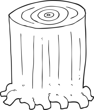 Bir insan tarafından çizilmiş siyah beyaz bir ağaç kütüğü.