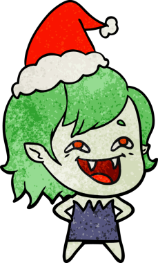 Bir insan tarafından çizilmiş Noel Baba şapkası takan gülen vampir bir kızın el yapımı çizgi filmi.