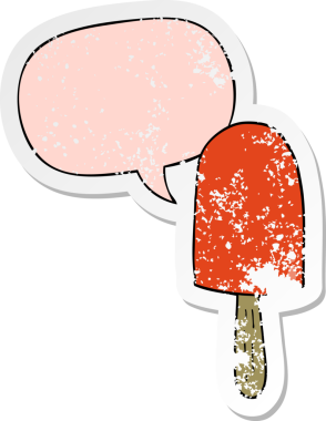 Konuşma balonlu çizgi film lolipopu bir insan tarafından çizilmiş sıkıntılı eski bir çıkartma