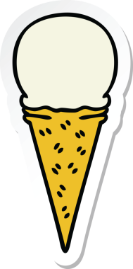 Bir insan tarafından çizilmiş vanilyalı dondurma külahının garip bir el çıkartması.