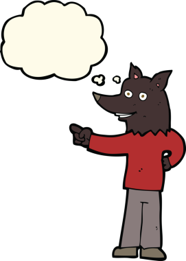 Bir insan tarafından çizilmiş düşünce balonuyla çizilmiş bir kurt adam.