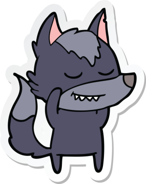 Bir insan tarafından çizilmiş dost canlısı bir kurt çizgi filminin çıkartması.