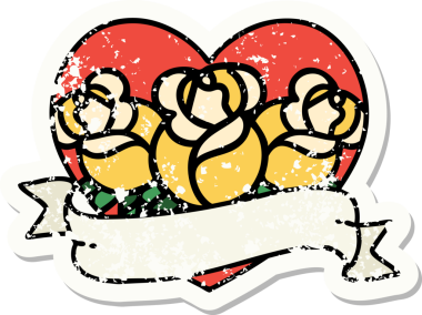 Geleneksel bir kalp stili ve insan tarafından çizilmiş çiçekli pankart dövmesi.